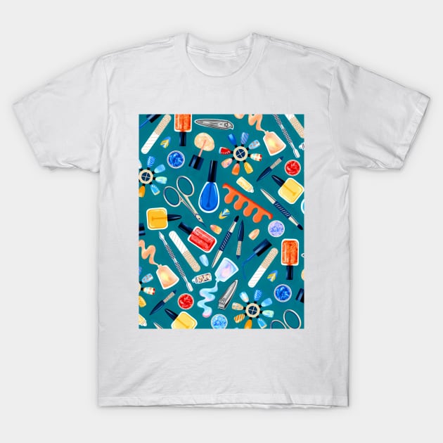 Shimmery Fingernail Equipment - Teal - Pattern T-Shirt by TigaTiga